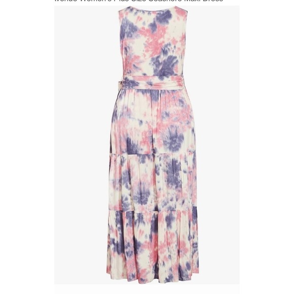 Loralette Plus Size Seashore Maxi Dress Serene Tie Dye Belted Tiered V-Neck - Picture 4 of 10